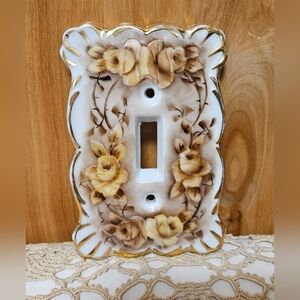 VTG Hand Painted Light Switch Cover Porcelain Signed by Artist Floral Pattern